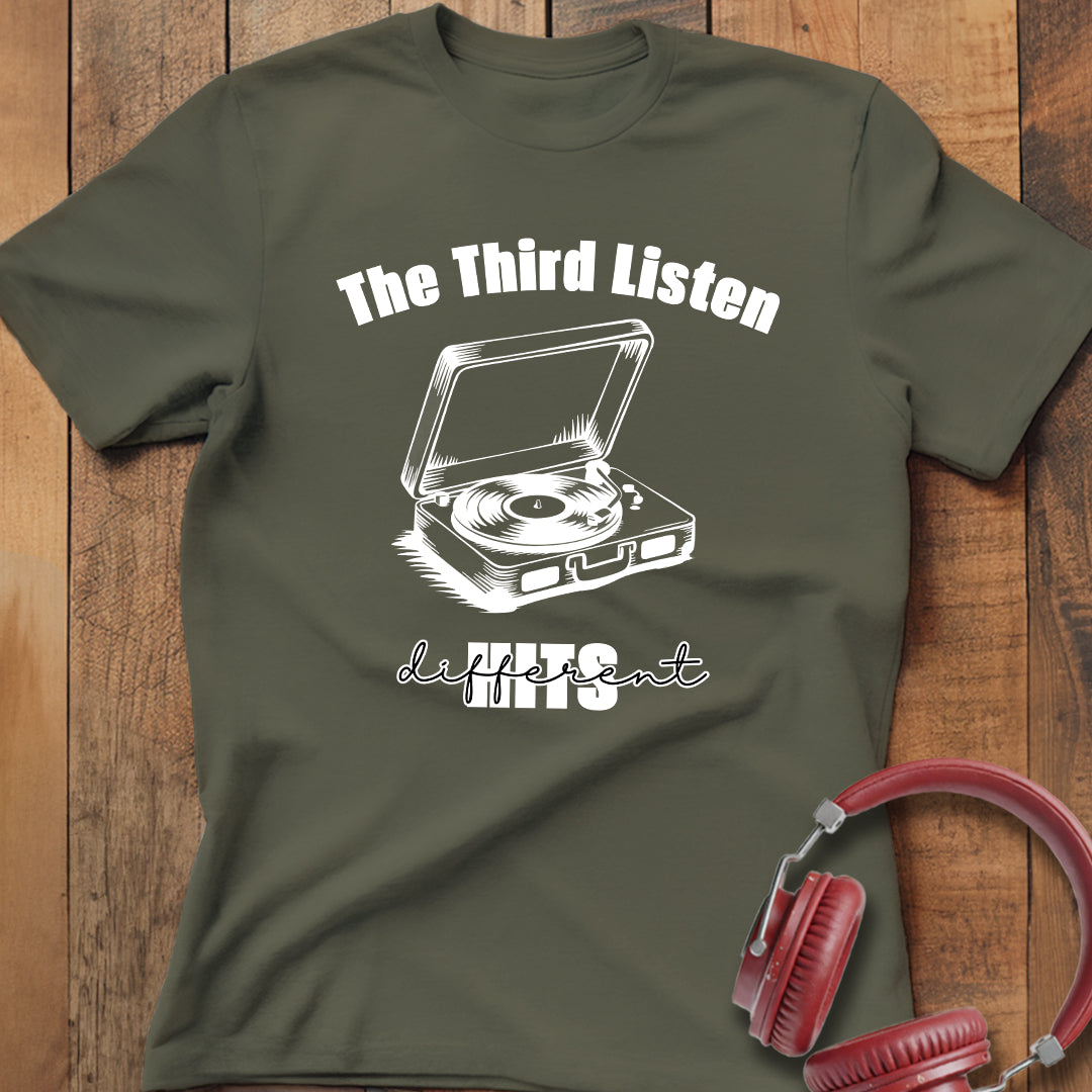 Third Listen Hits Different B&W T-Shirt